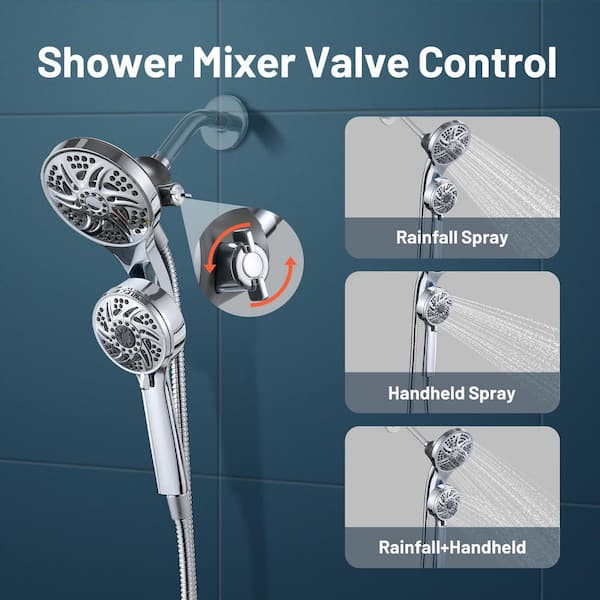 High Pressure 2-in-1 6-Spray Patterns with 2.5 GPM Wall Mount Dual Shower Heads and Handheld Shower Head in Chrome