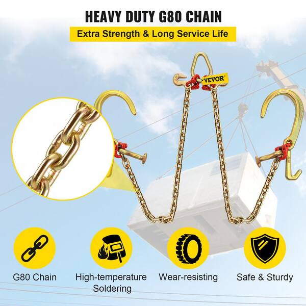 VEVOR J Hook Tow Chain Bridle 2 ft. x 5/16 in. G80 J Hook Transport Chain  9260 Lbs. Load with 2 TJ/Grab Hook Link Connector S2TJ516INX2FT33W0V0 - The  Home Depot