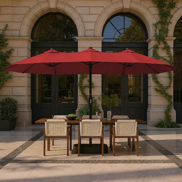 15 ft. Market Patio Umbrella with Crank, UPF50+ Polyester Canopy and Weighted Base in Chili Red