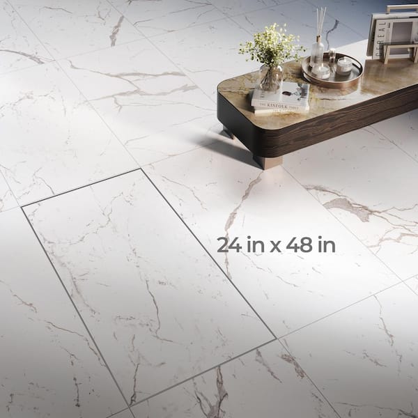 Impero Prestige White 24 in. x 48 in. Marble Look Porcelain Floor and Wall Tile (15.50 sq. ft./Case) Impero Prestige White 24 in. x 48 in. Marble Look Porcelain Floor and Wall Tile (15.50 sq. ft./Case)