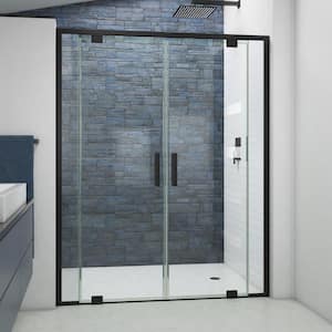 Terrace 58 in. W x 72 in. H Pivot Semi Frameless Shower Door in Matte Black with Clear Glass
