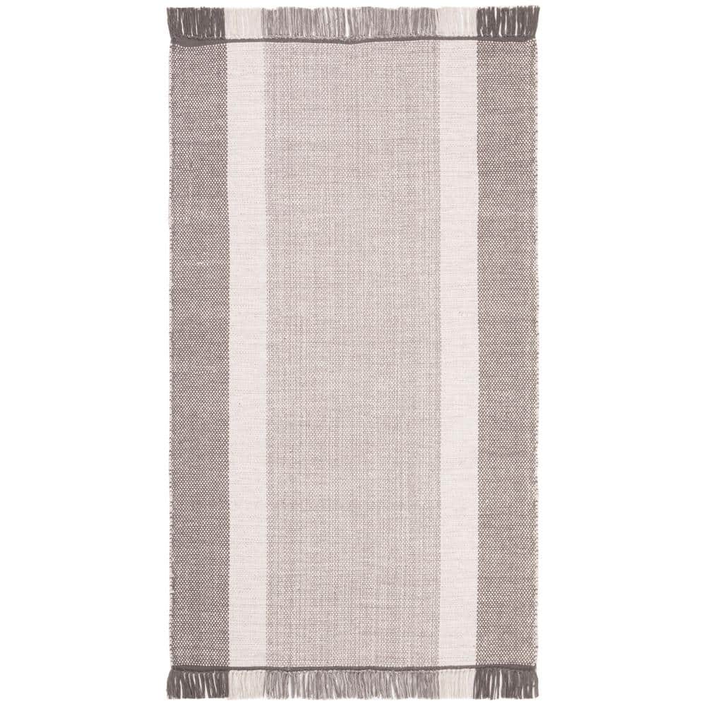 Ivory and Grey Handwoven Cotton Stripe Area Rug, 3' x 5'