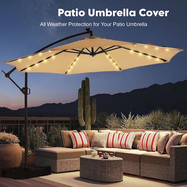 fade resistant black patio umbrella UV50+ Cantilever Outdoor Cantilever Umbrella and 1 * Cross Stand. 7.5-11.5 ft. Heavy Duty Waterproof