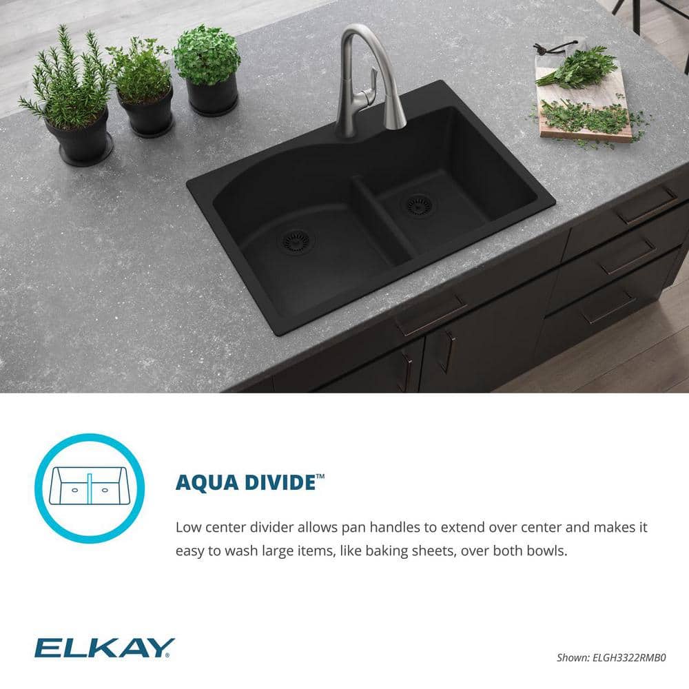 Graphite Double Bowl Undermount Stone Sink, 33 x 19 Inches