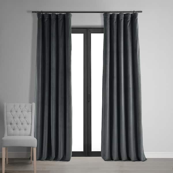 Exclusive Fabrics & Furnishings Natural Grey Velvet Rod Pocket Blackout Curtain - 50 in. W x 108 in. L (1 Panel)
