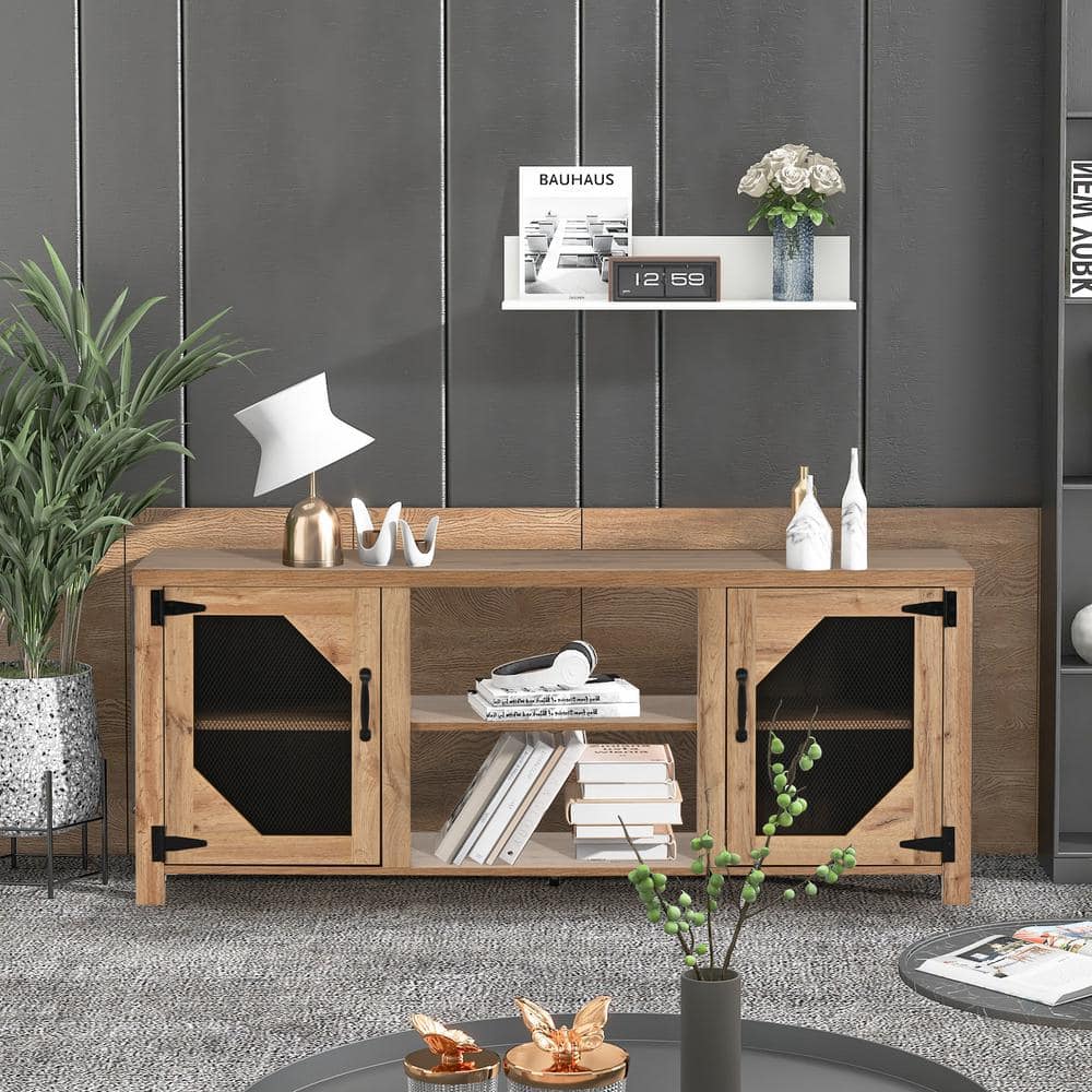 Brown TV Stand Fits TV's up to 65 in. with 3 Levels Adjustable Shelves -  Polibi, RS-B84SF-B-PJ