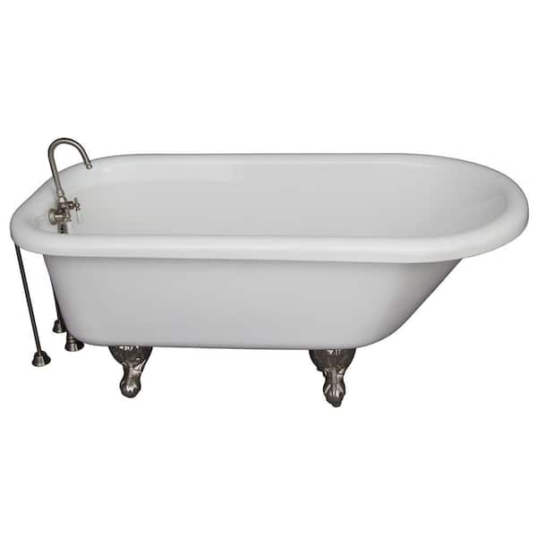 Barclay Products 5.6 ft. Acrylic Ball and Claw Feet Roll Top Tub in White with Brushed Nickel Accessories