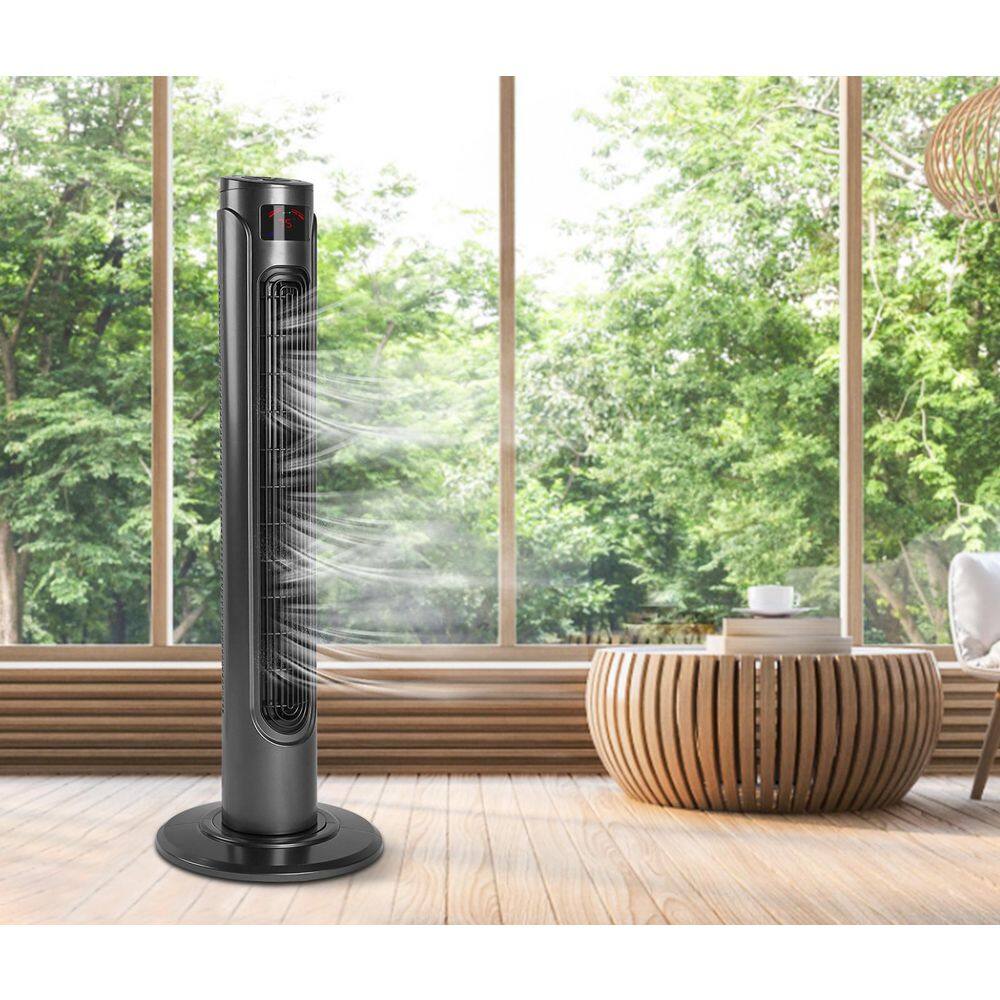 36 Inch Black Remote Controlled Oscillating Tower Fan