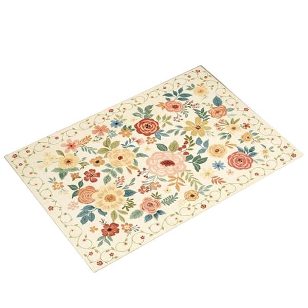 2x3 Beige Non Slip Boho Rugs for Entryway, Floral Indoor Washable Door Mat