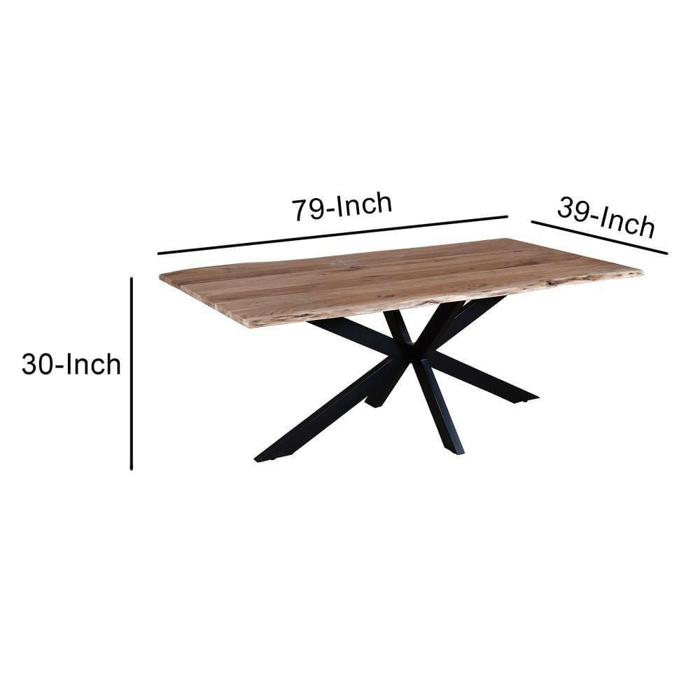 79" Rectangular Live Edge Mango Wood Dining Table with Black Crossed Legs
