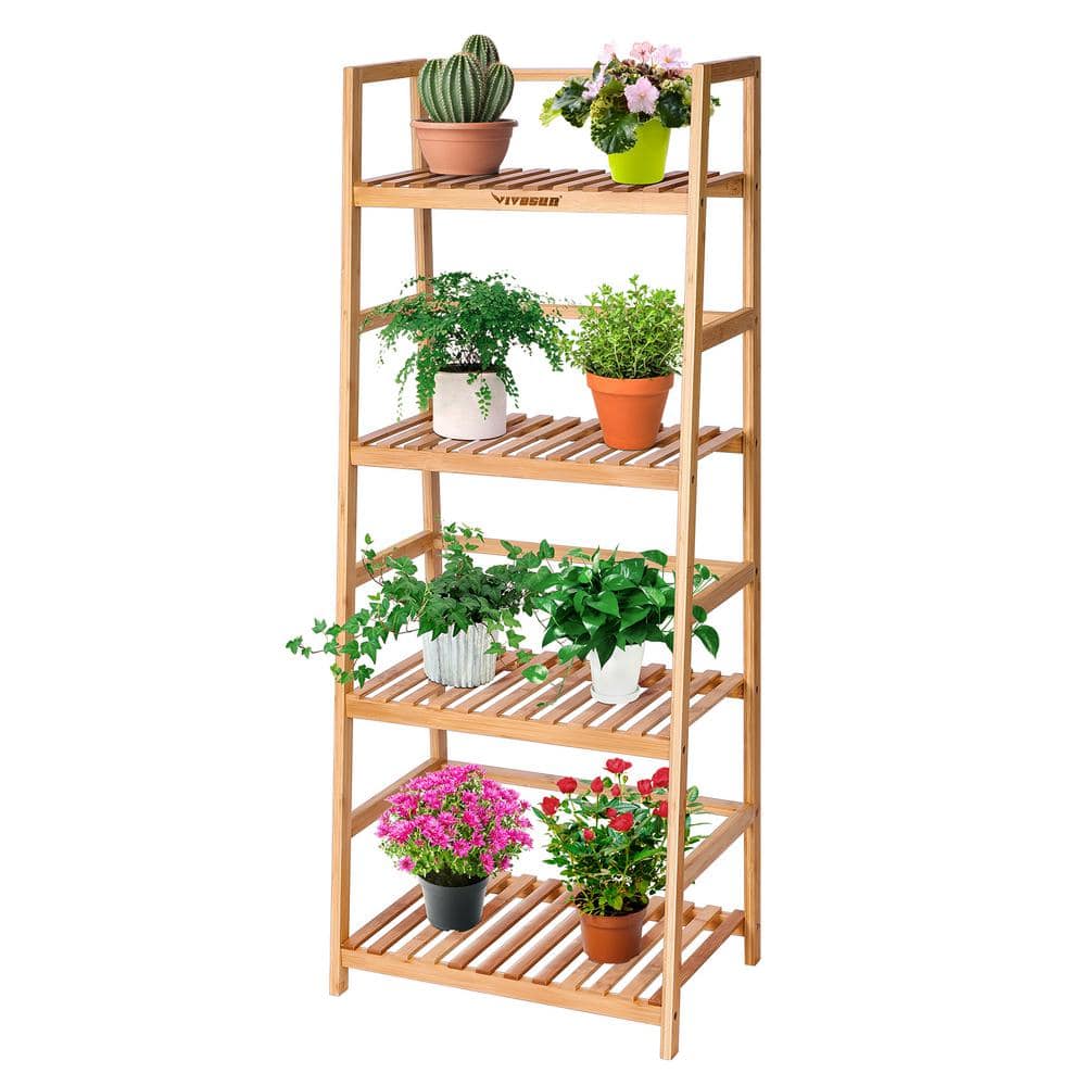 Pure Garden 50-lg5004 Multi-Level Plant stand-freestanding 9 Shelf Bamboo Storage Rack, Wooden