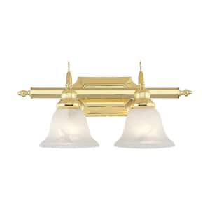 Brookridge 19 in. 2-Light Polished Brass Vanity Light with White Alabaster Glass