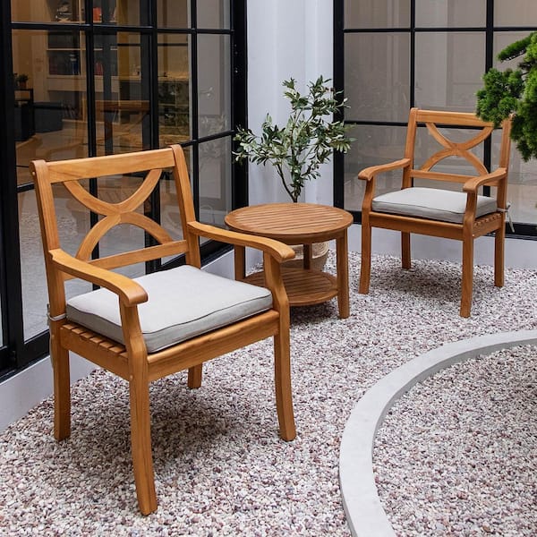 Kinsley 3-Piece Teak Wood Patio Outdoor Bistro Set with Beige Cushion