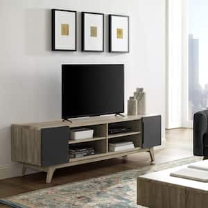 Tread 70 in. Natural Gray Wood TV Stand Fits TVs Up to 70 in. with Storage Doors