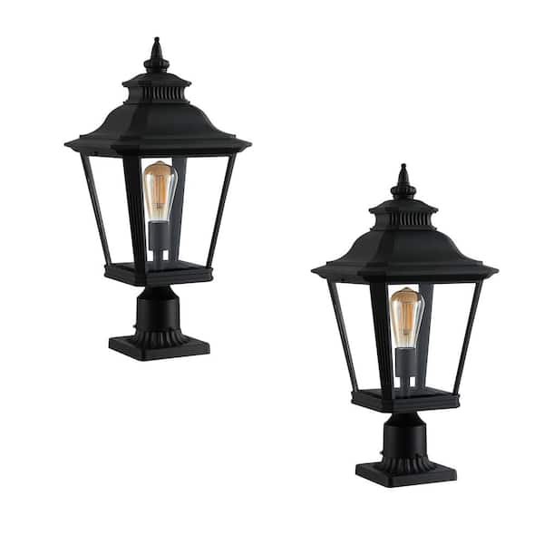 1-Light Matte Black Aluminum Hardwired Outdoor Weather Resistant Post Light Set with No Bulbs Included (2-Pack)