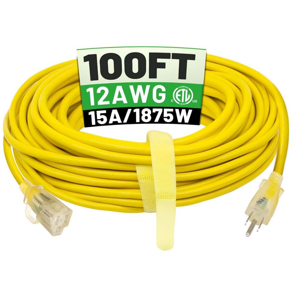 BIBIVIS 100 ft. 12 Gauge/3 Outdoor Extension Cord Waterproof