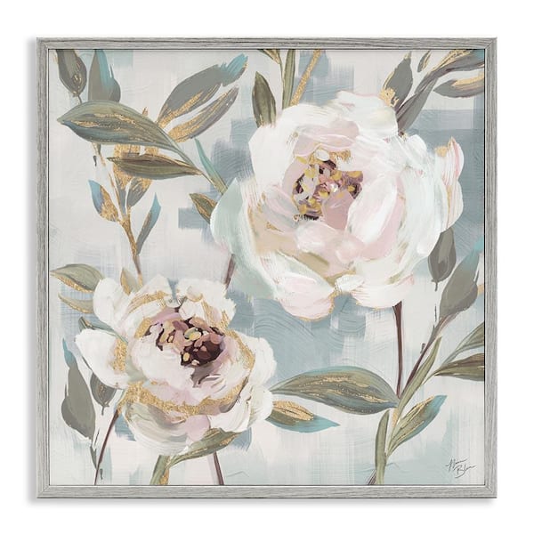 Stupell Industries White Peony Duo by Nina Blue Gray Framed Nature Giclee Art Print 17 in. x 17 in.