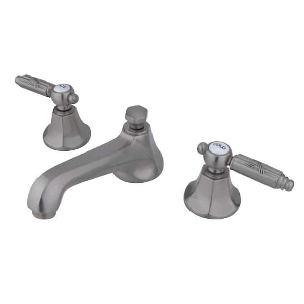 Kingston Brass Georgian 8 in. Widespread 2-Handle Bathroom Faucets with Brass Pop-Up in Brushed Nickel