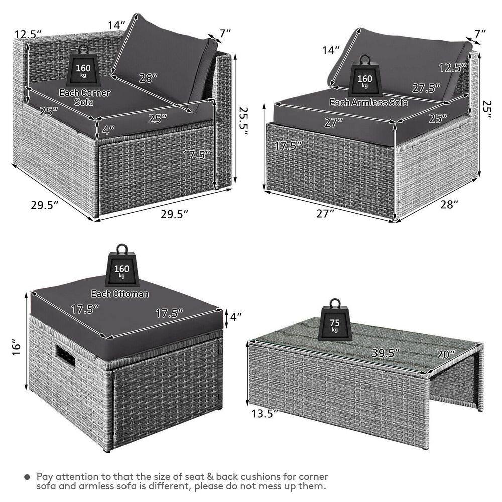 8-Piece Gray Wicker Patio Conversation Set with Cushions and Storage