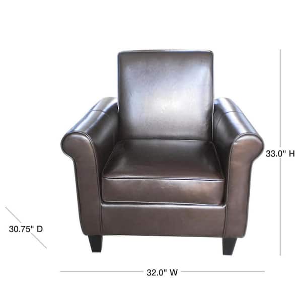 Noble House Freemont Brown Upholstered, Aiden Bonded Leather Club Chair