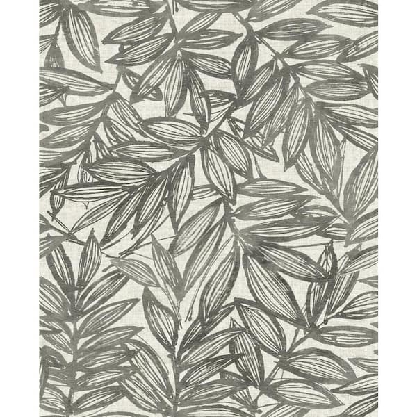 A-Street Prints Black Rhythmic Leaf Wallpaper Sample