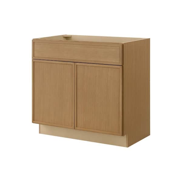 Leyton 36 in. W x 21 in. D x 34.5 in. H Ready to Assemble Plywood Slim Shaker Bath Sink Base Cabinet in White Oak