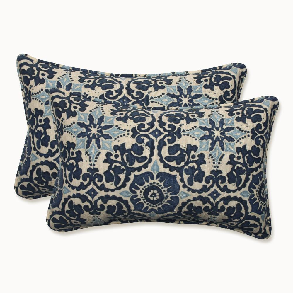 Blue Rectangular Floral Outdoor Throw Pillows - Set of 2
