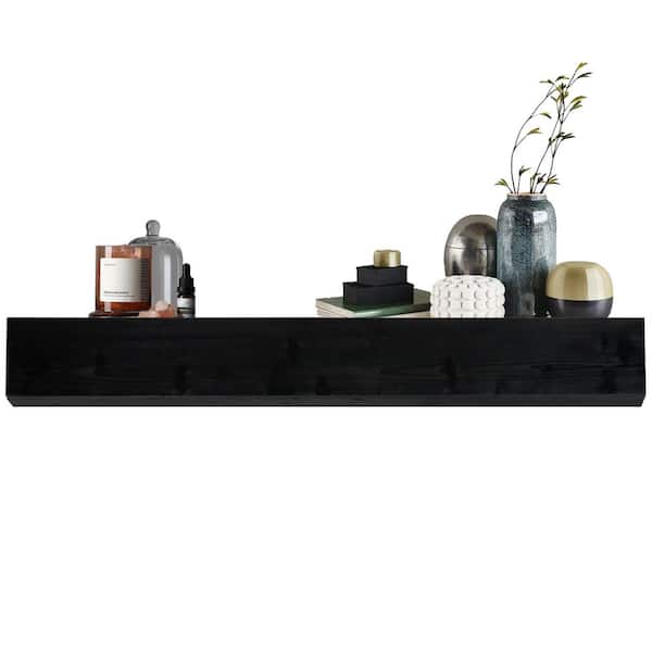 60 in. W x 9 in. D Black Solid Wood Decorative Wall Shelf Fireplace Mantel, Rustic Floating Wall Mounted Shelf for Decor