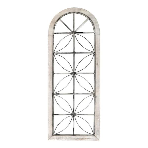 Stratton Home Decor Distressed White Metal and Wood Window Panel 