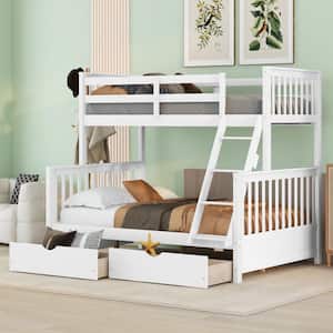 White Twin Over Full Bunk Bed with Ladders and Two Storage Drawers