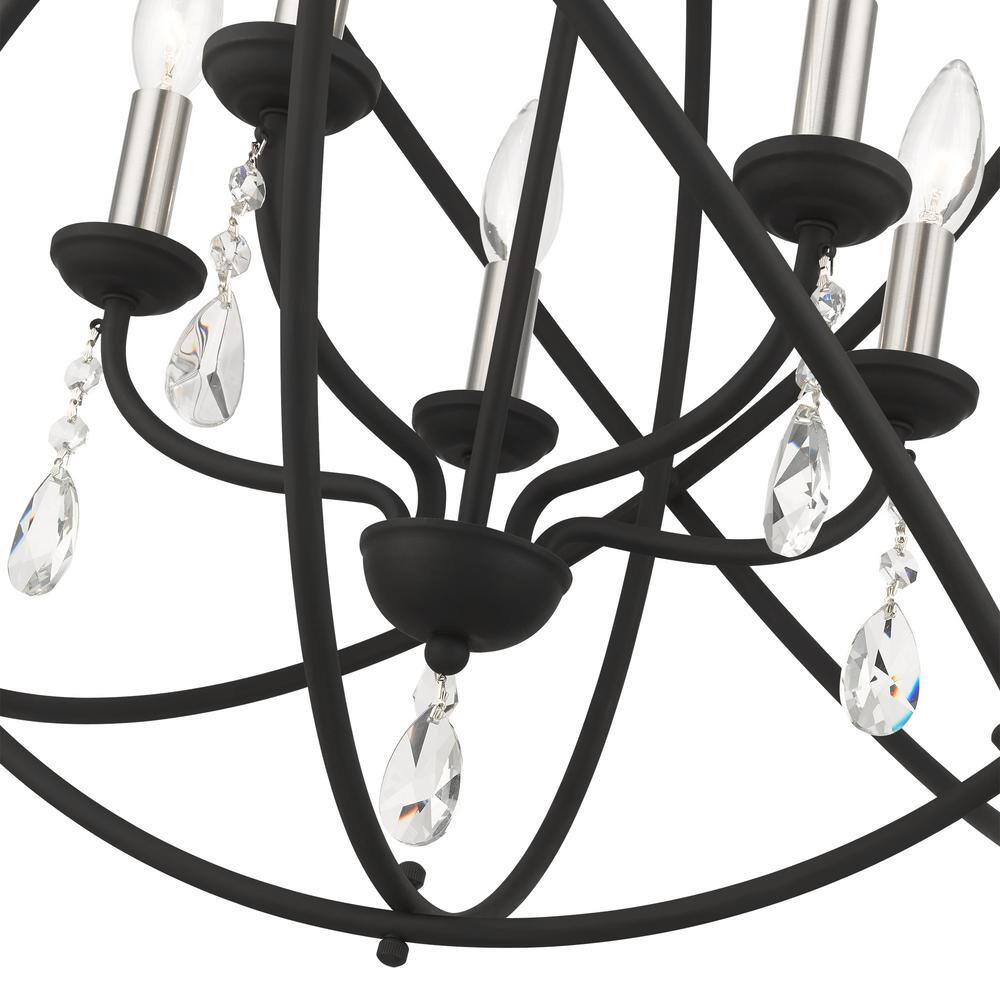 Mini Black Crystal 5-Light Chandelier with Faceted Teardrops