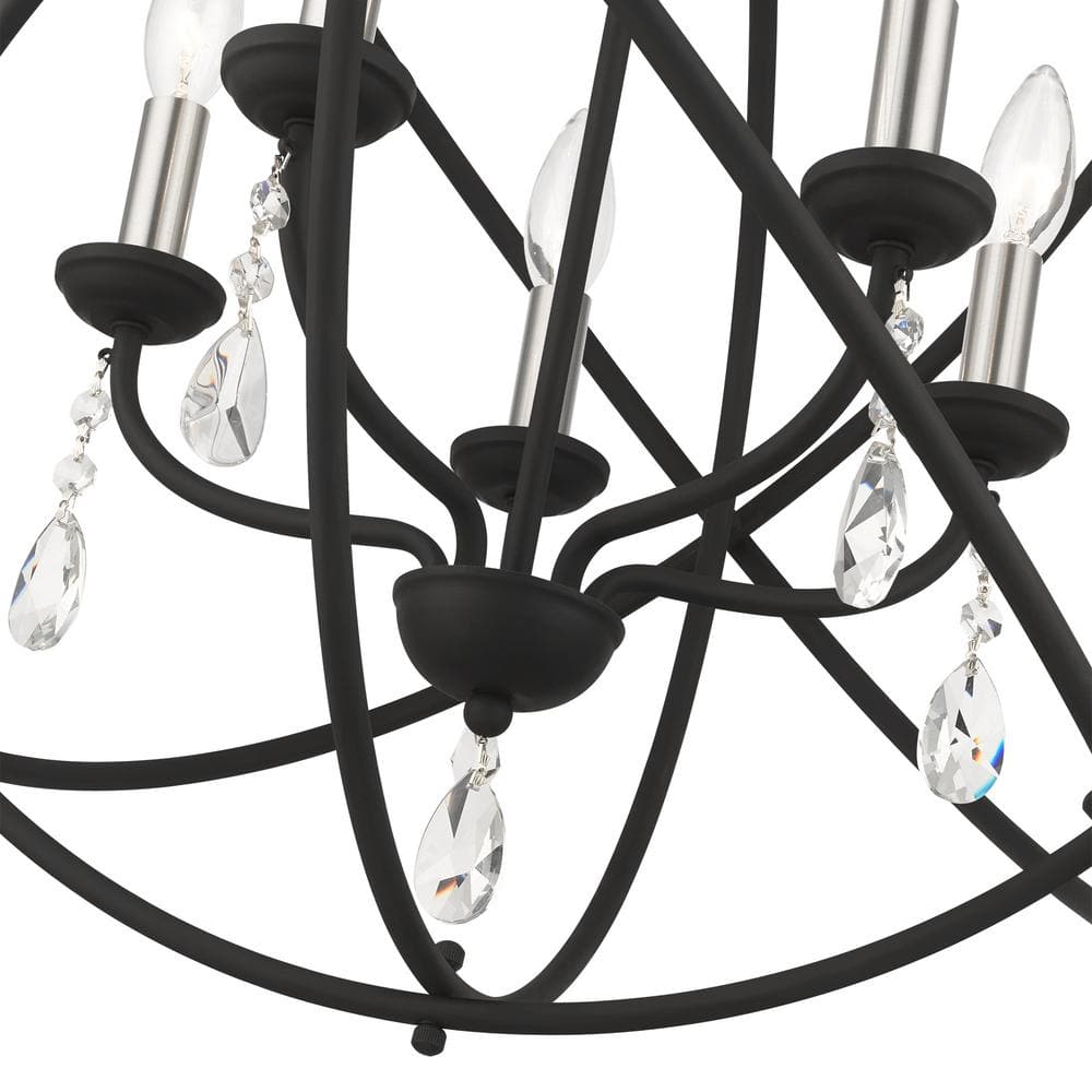Mini Black Crystal 5-Light Chandelier with Faceted Teardrops