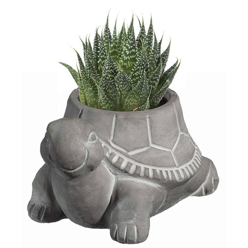 Small Gray Cement Turtle Indoor/Outdoor Planter with Drainage Hole