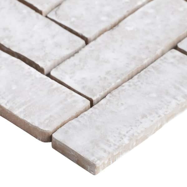Creston Chalk White 4 in. x 0.39 in. Herringbone Matte Porcelain Mosaic Floor and Wall Tile Sample
