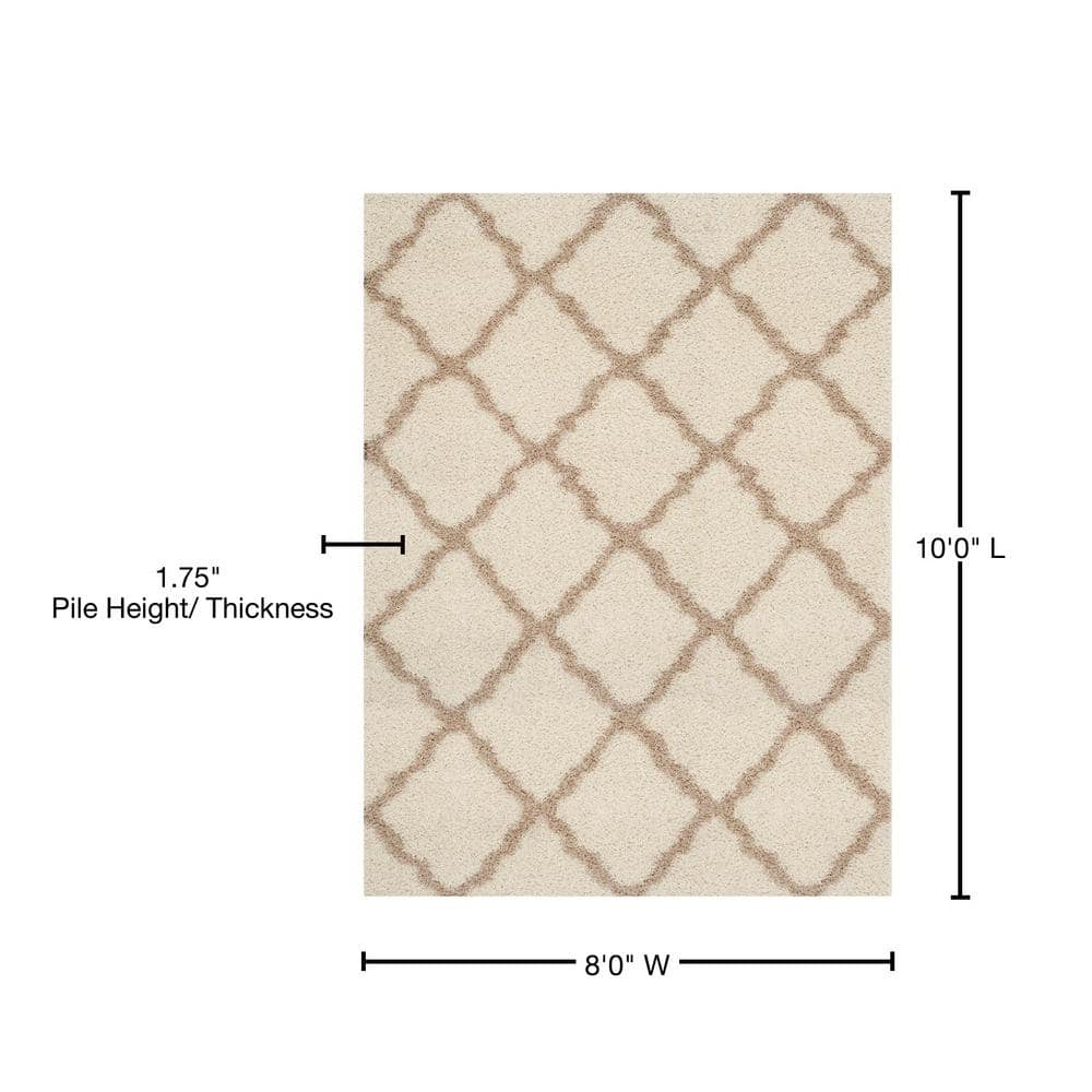 Ivory & Beige Luxe Shag 8' x 10' Hand-knotted Synthetic Rug