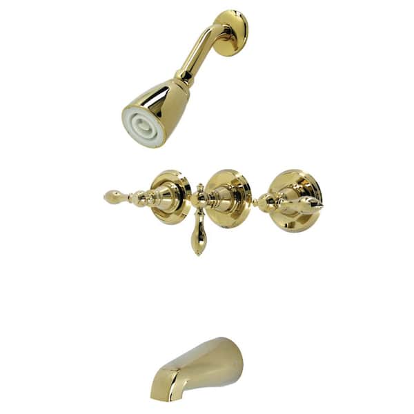 Kingston Brass American Triple Handle 1-Spray Tub and Shower Faucet 2 GPM in. Polished Brass (Valve Included)