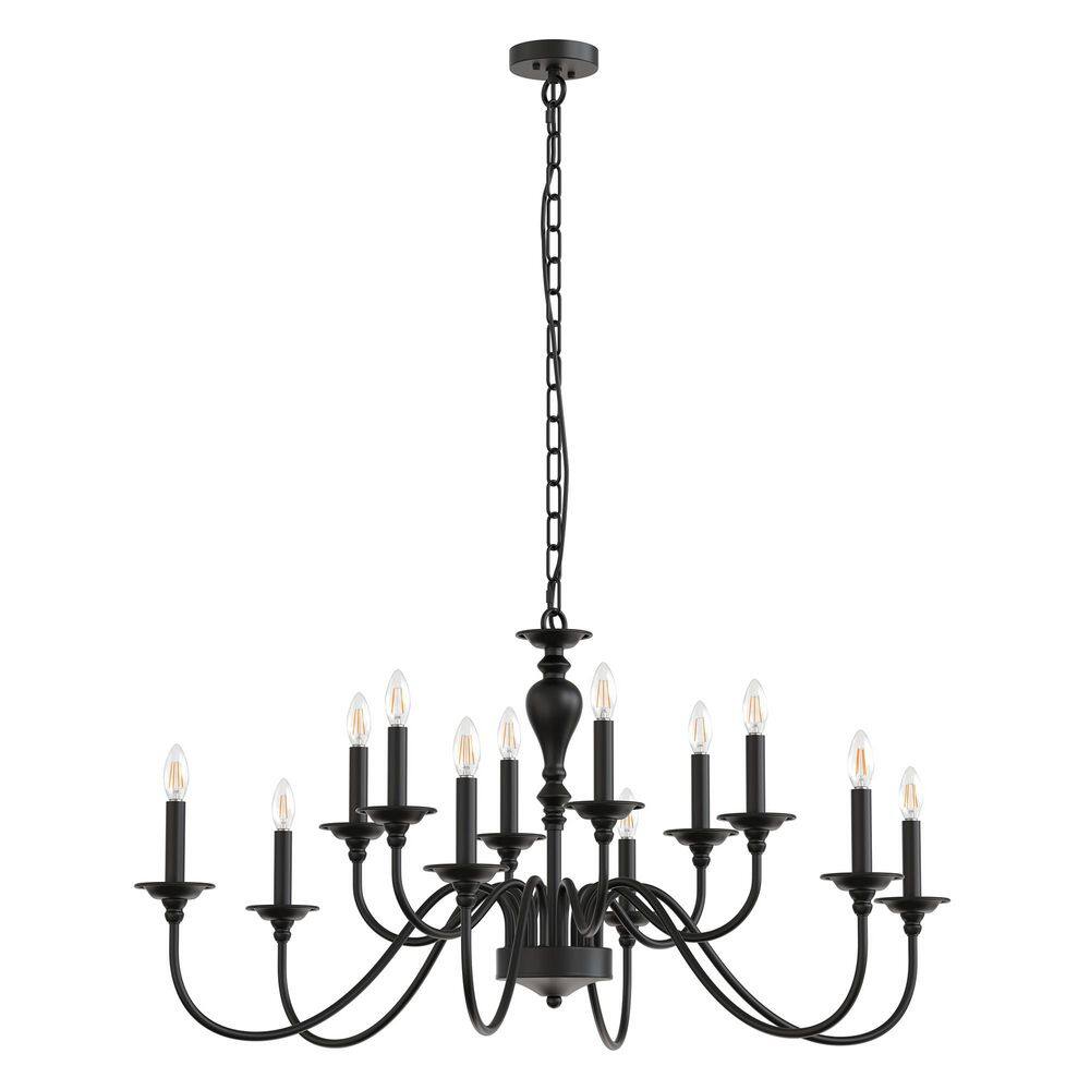12-Light Black Farmhouse Chandelier, Industrial Candle Dining Room Light Fixture for Kitchen Island, Foyer, or Staircase price history on PriceWatchPro
