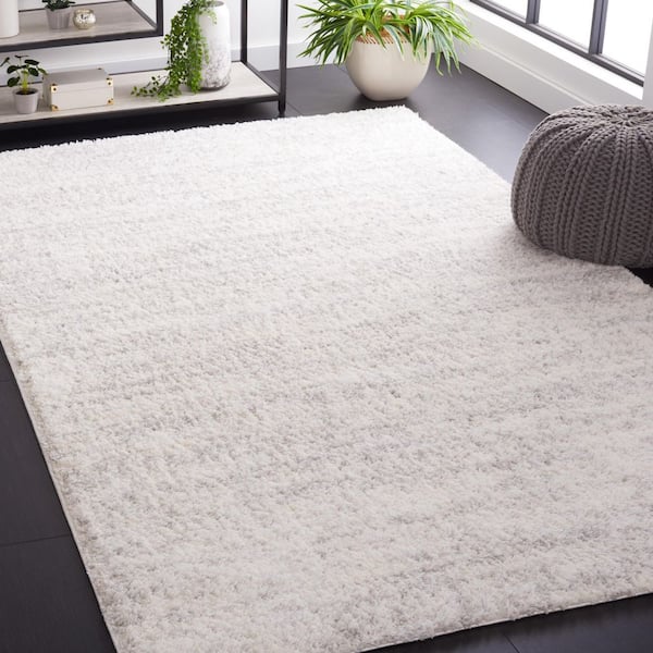 Berber Shag 3 ft. x 5 ft. Ivory/Light Gray 2-Toned Solid Area Rug