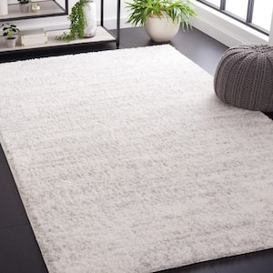 Berber Shag Ivory/Light Grey 10 ft. x 14 ft. Solid color Striped Area Rug