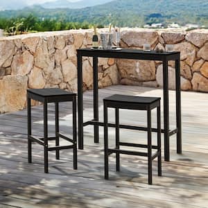 38 in. W Black Outdoor Bar Table HDPS Material Rectangular Outdoor High Top Table with Metal Frame (Set of 2)