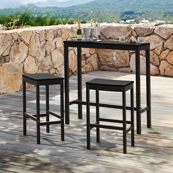 LUE BONA 38 in. W Black Outdoor Bar Table HDPS Material Rectangular Outdoor High Top Table with Metal Frame Set of 2 LB23DT0006 100HD