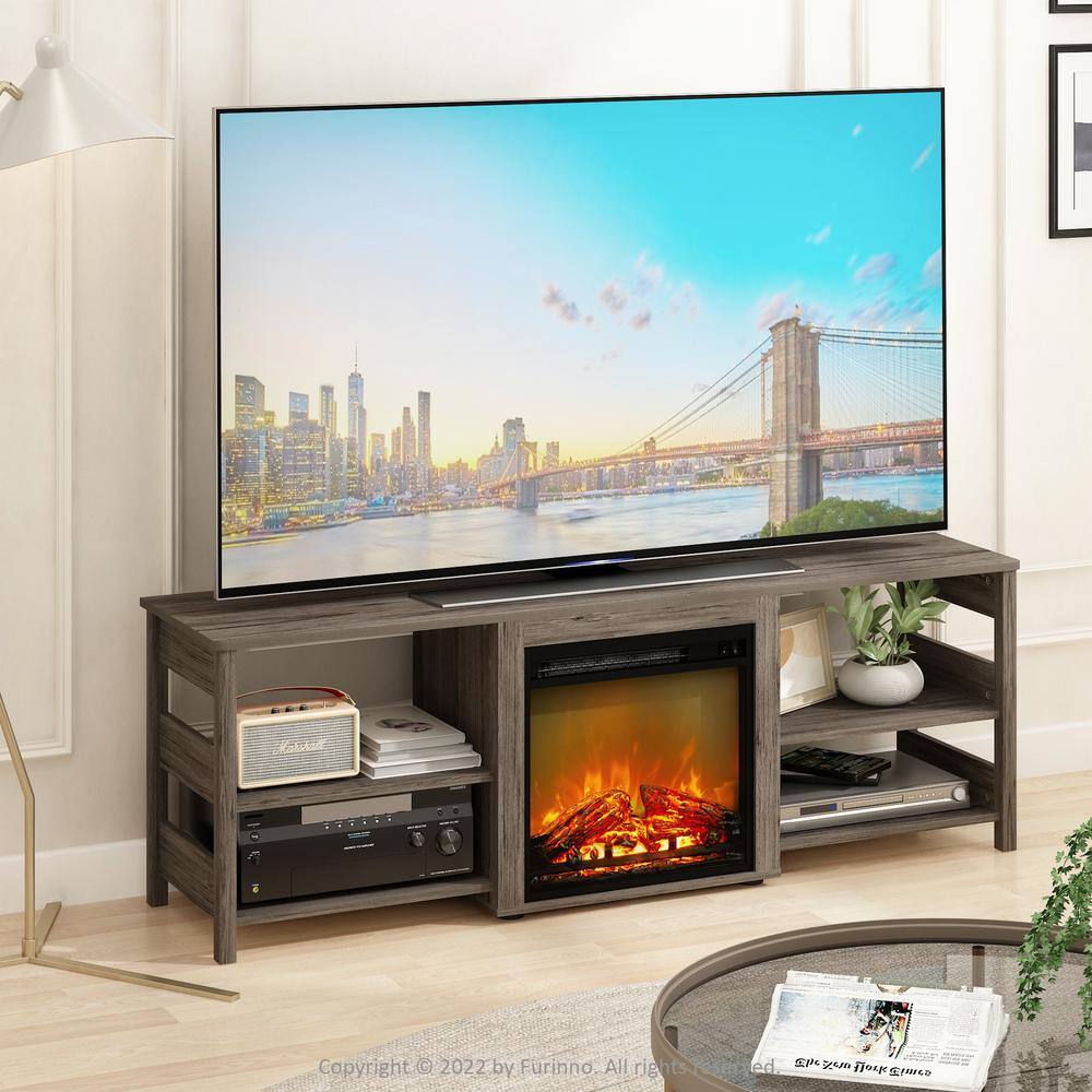 Rustic Oak 70 Inch TV Stand with Electric Fireplace