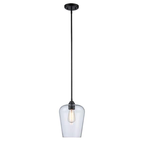Bel Air Lighting Kieran 1-Light Black Pendant Light Fixture with Clear Glass Shade