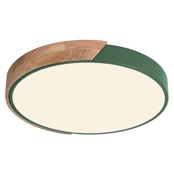 RRTYO Mclea 19.68 in. 1-Light Green Wooden LED Flush Mount Ceiling Light