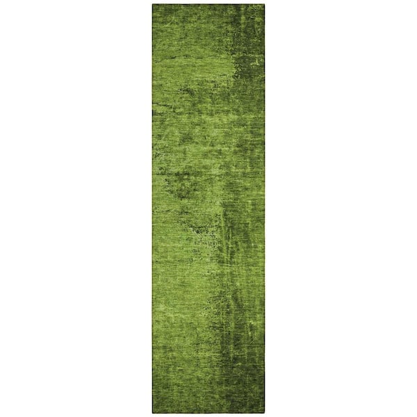 HomeRoots Green 2 ft. x 8 ft. Woven Abstract Runner Indoor/Outdoor Area Rug