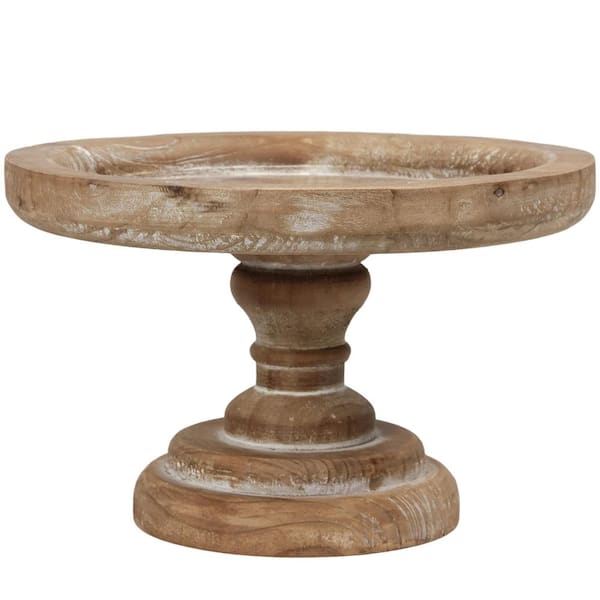 11 in. Rustic Round Natural Wood Cake Stand with Pedestal Base in Brown Farmhouse Style Cake & Tiered Stands