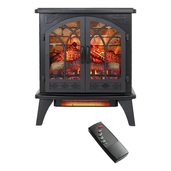 24 in. Freestanding Electric Fireplace in Antique Black with Remote Control