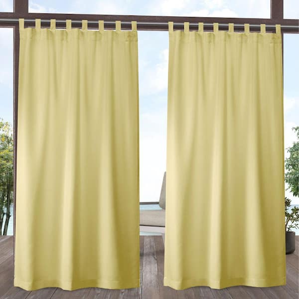 EXCLUSIVE HOME Cabana Sundress Yellow/Beige Solid Light Filtering Hook-and-Loop Tab Indoor/Outdoor Curtain 54in W x 96in L (Set of 2)