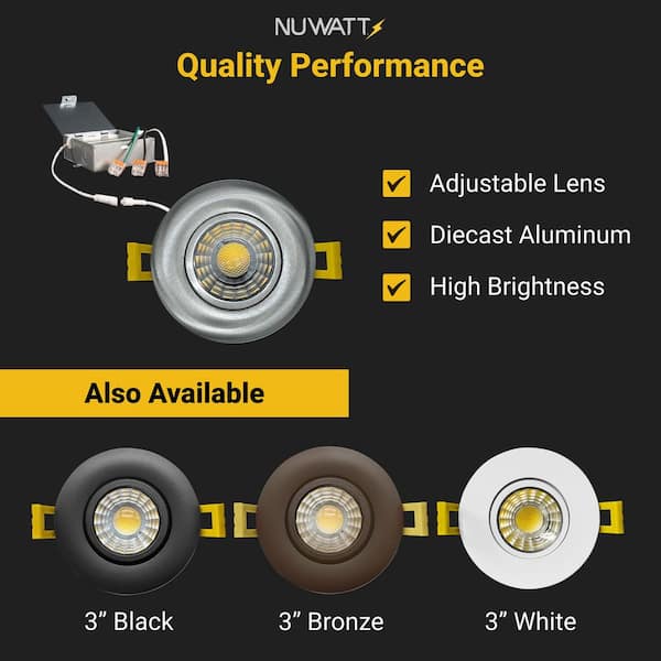 NuWatt 3 in. Canless Nickel Round Gimbal Integrated LED Recessed