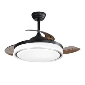 42 in. Smart Indoor Retractable Matt Black Ceiling Fans with LED Light Included and Remote Control Powered by Hubspace